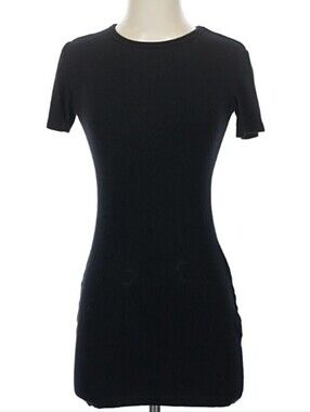 THEORY Rare Ribbed Tiny Tshirt Cotton Black Dress Small Scoop Neck Mini Rib